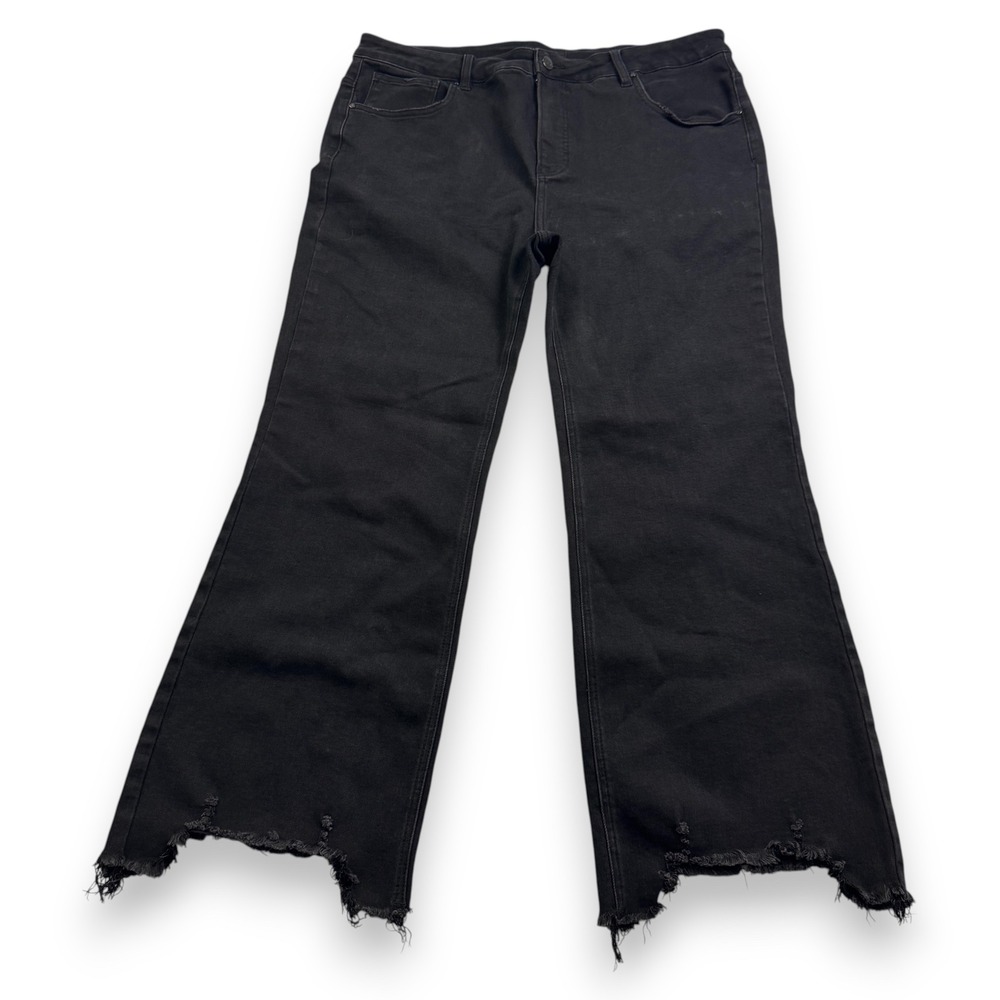 Wild Oak Boutique x Risen Jeans Women 3X Black Wide Leg Raw Step Hem WO_RDP5813X